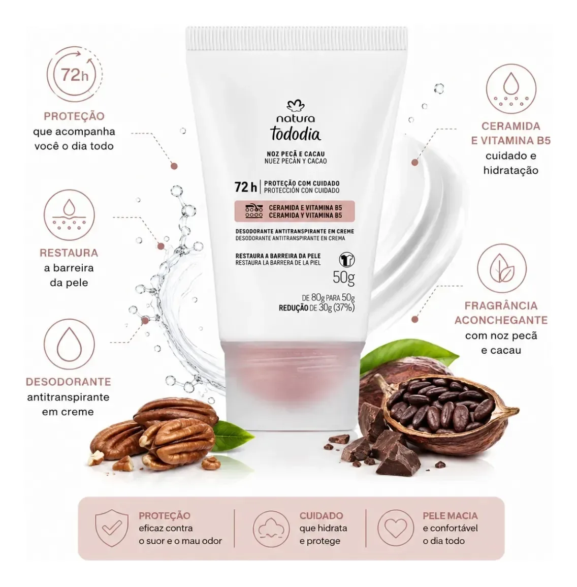 Desodorante Antitranspirante Creme Todo Dia Noz Pecã e Cacu · 50 g
